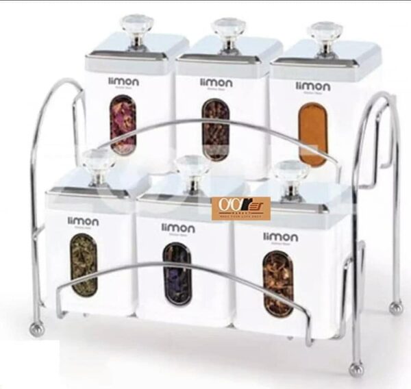 LIMON KITCHEN WARE SET OF 7 PIECES RECTANGLE ACRYLIC SPICE JARS WITH STAND - Image 4