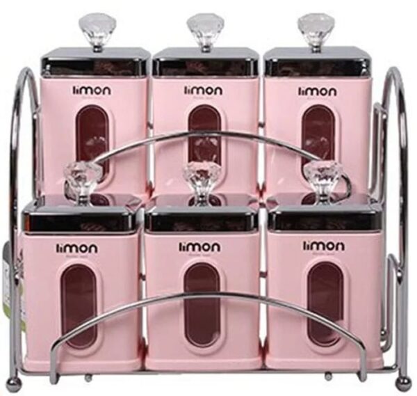 LIMON KITCHEN WARE SET OF 7 PIECES RECTANGLE ACRYLIC SPICE JARS WITH STAND - Image 3