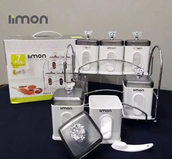 LIMON KITCHEN WARE SET OF 7 PIECES RECTANGLE ACRYLIC SPICE JARS WITH STAND