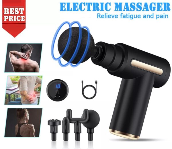 Mini Percussion Muscle Massage Gun with 6 Speeds and 4 Massage Heads, Handheld Deep Tissue Massager Gun for Back Neck Shoulder Foot Muscle Relieve, Black