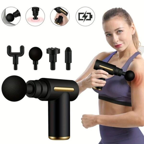 Mini Percussion Muscle Massage Gun with 6 Speeds and 4 Massage Heads, Handheld Deep Tissue Massager Gun for Back Neck Shoulder Foot Muscle Relieve, Black - Image 2