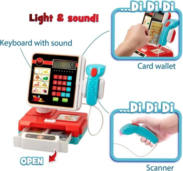 Supermarket Shop Toy Sound Light Effect Cute Cash Register Toy with Working Scanner