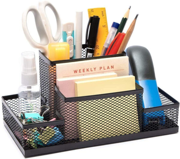 Metal Mesh Stationery Desk Organizer 4 Compartment. - Image 4