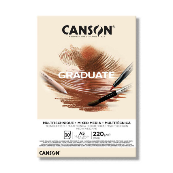 Canson Graduate Mixed Media Pad Yellow Ochre 220 gsm Size A5.