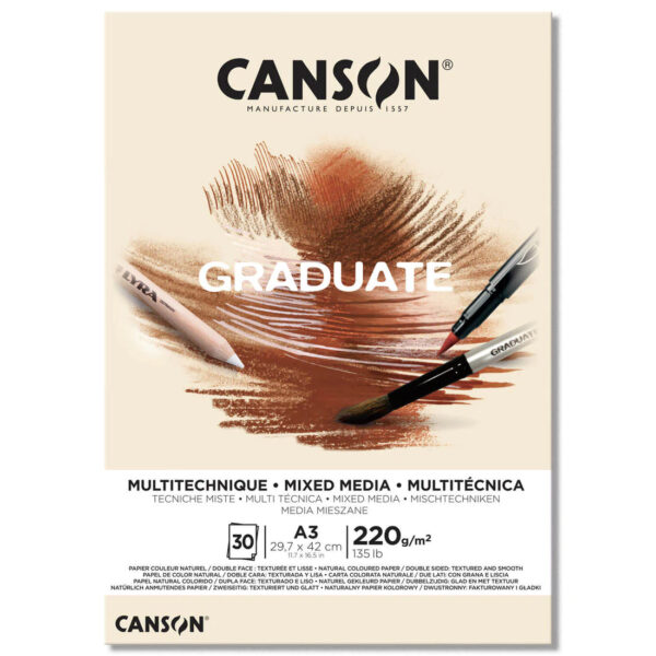 Canson Graduate Mixed Media Pad Yellow Ochre 220 gsm Size A3.