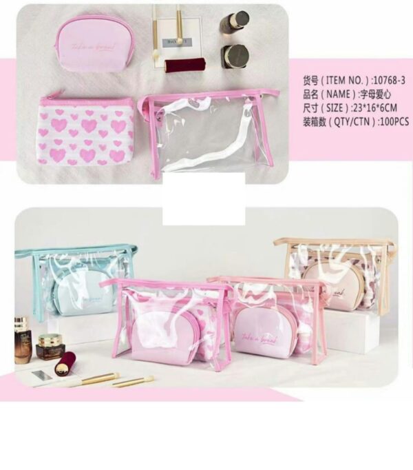 3 in 1 PVC Transparent Cosmetic Bag New Travel Toiletry Bag Set Make-up Organizer Waterproof Makeup Case Canvas Storage Handbag.