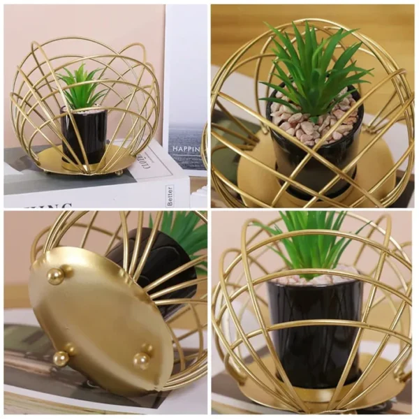 Gilded Bowl with Ceramic Black Plant Pot - Image 3