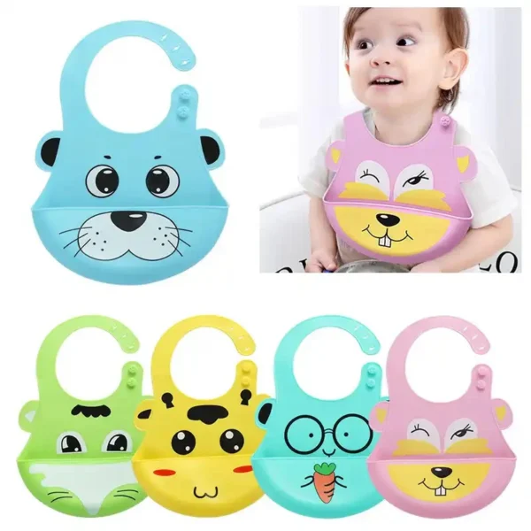 Silicon Bib - Soft Silicone Bib with Pocket for Infant Kids ( Baby Bib ) - 1 Piece