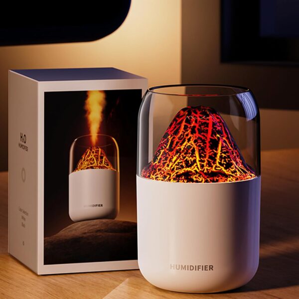 Portable Mini Humidifier, 300ml Small Cool Mist Volcano Shape Humidifier with Color LED Night Light, USB Personal Desktop Humidifier for Car Office Home Travel, 2 Mist Modes, Super Quiet
