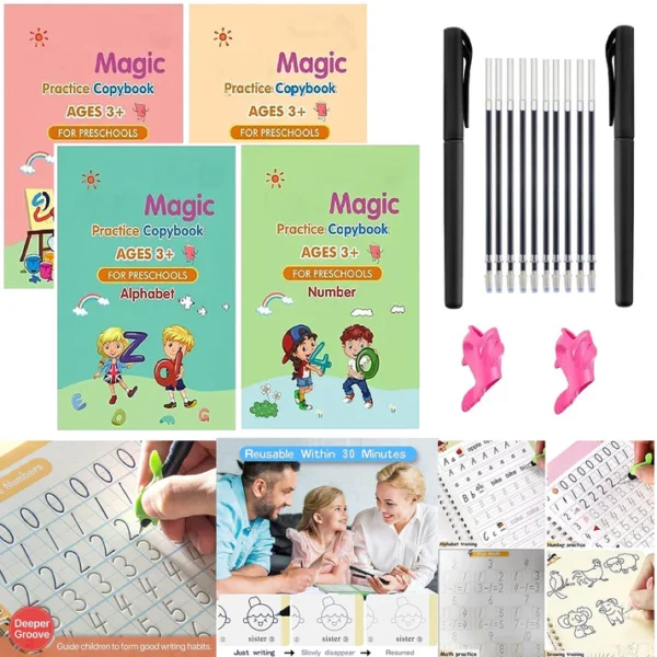 Preschools Magic Practice Workbook - Copybook for Kids, Children Reusable Handwriting Practice Copy Books for Letter Writing(Pack of 4) 