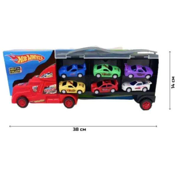 6 in1 Car Carrier Truck Toy with 6 car Plastic Free Wheels JH933-9 - Image 3