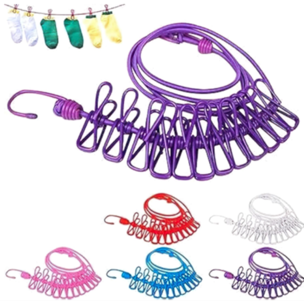 Clothesline Rope Elastic Cloth Drying Hanging Rope with Clips. - Image 5