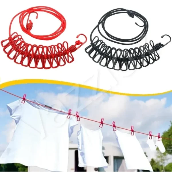 Clothesline Rope Elastic Cloth Drying Hanging Rope with Clips.