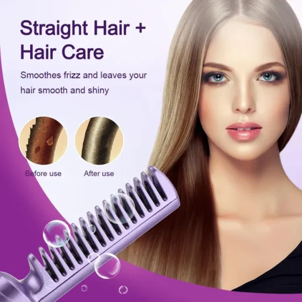Rechargeable, Mini Portable Hair Straightener Brush, USB Enhanced Straightening Comb with LCD Temperature Display. - Image 3