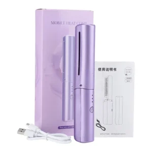 Rechargeable, Mini Portable Hair Straightener Brush, USB Enhanced Straightening Comb with LCD Temperature Display.