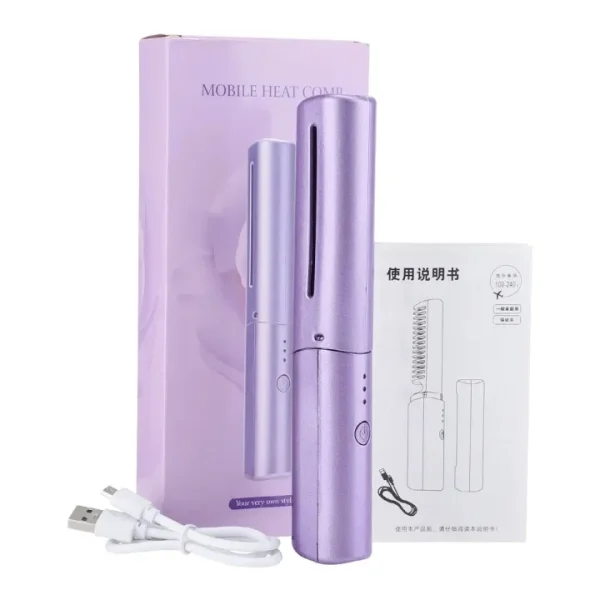 Rechargeable, Mini Portable Hair Straightener Brush, USB Enhanced Straightening Comb with LCD Temperature Display.