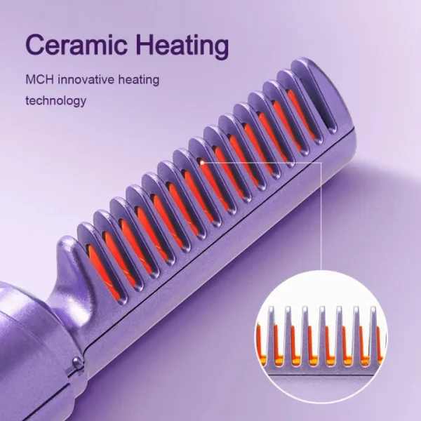 Rechargeable, Mini Portable Hair Straightener Brush, USB Enhanced Straightening Comb with LCD Temperature Display. - Image 2