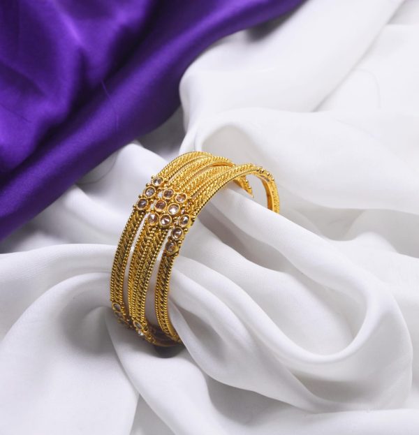 Indian Gold Plated Bangles Set of 4 pcs Exclusive By Unique Fancy Jewelry. - Image 6