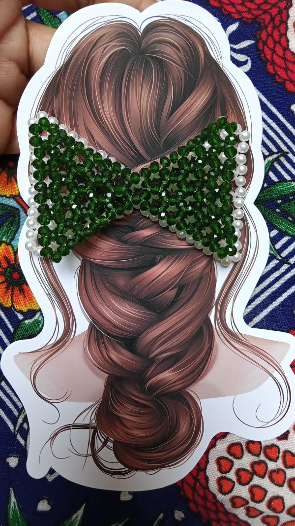 Hand Made Crystal beats Stereo Bow Hairpin Flash Diamond Green Clip 1pc