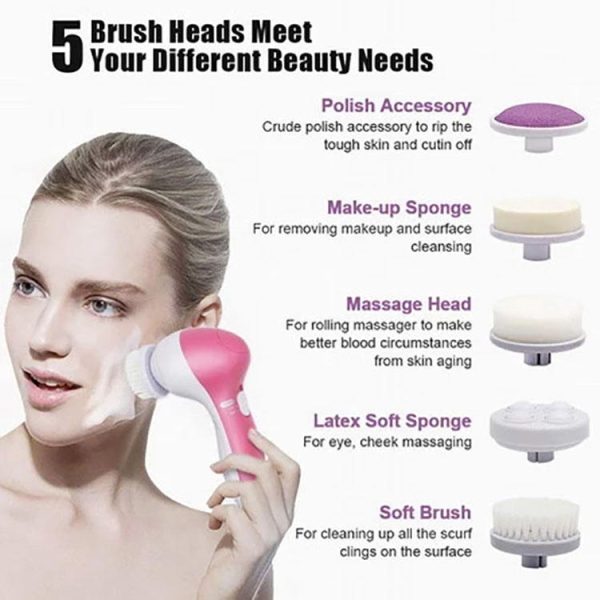 5-in1 Beauty Care Brush Massager Scrubber Face Skin Electric Facial Cleanser - Image 5