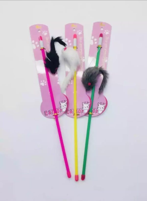 Furry Mouse Teaser Wand, Cat Playing Stick, Toy For Cats.