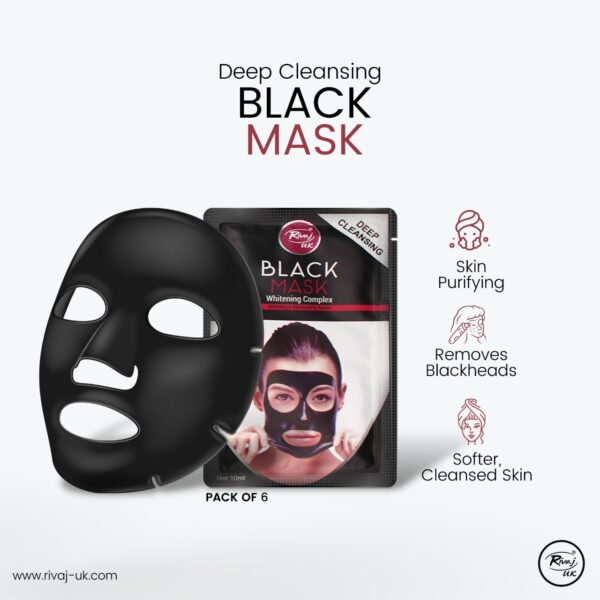 Rivaj UK Whitening Complex Deep Cleansing Black Face Mask - 10ml (6 Pieces)