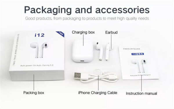 i12 TWS Bluetooth 5.1 Wireless AirPods - Image 2