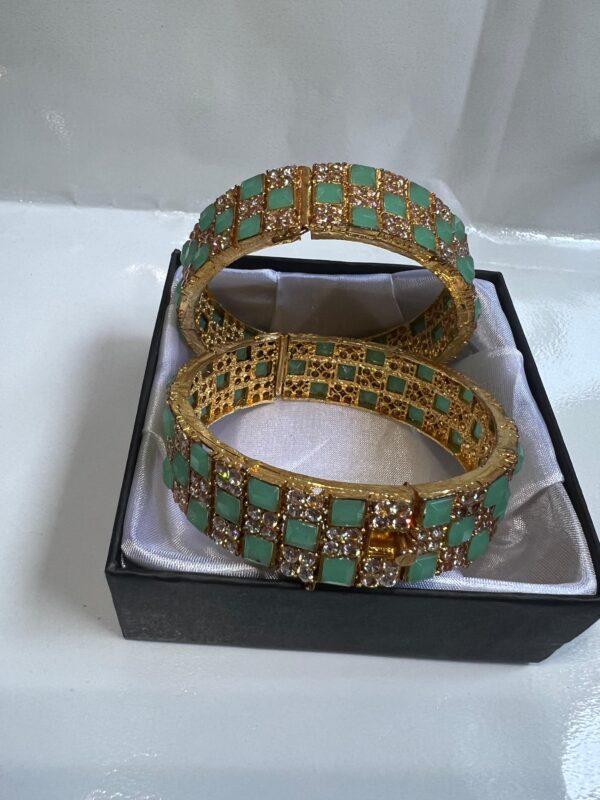 Bangles Pair Set with Sea Green Colors zircon stones - Image 2