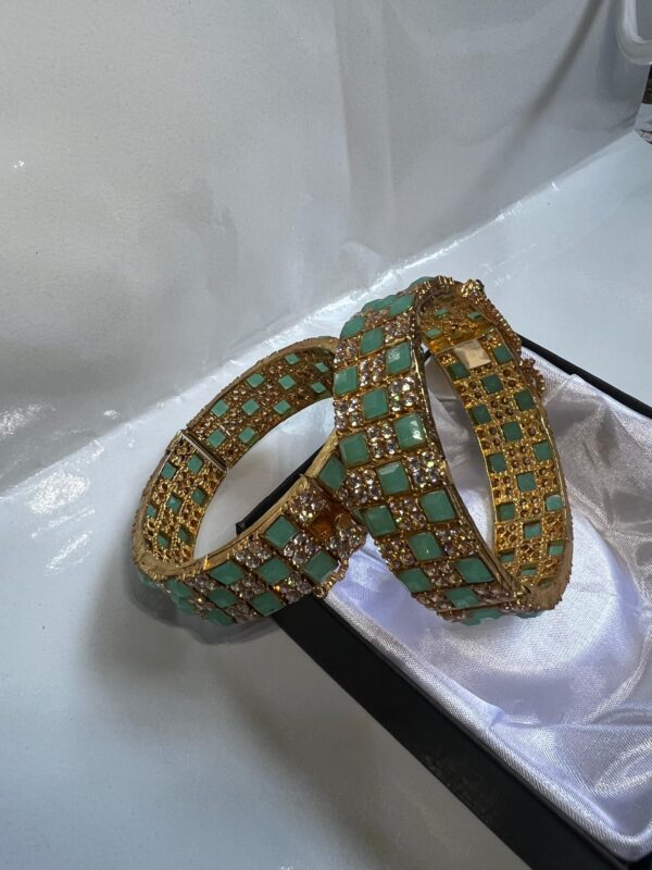Bangles Pair Set with Sea Green Colors zircon stones - Image 3
