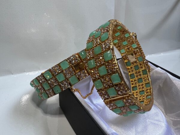 Bangles Pair Set with Sea Green Colors zircon stones