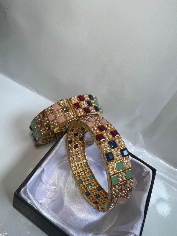 Stylish Multi Color Zircon Stones 2 Pcs Bangles - Image 2