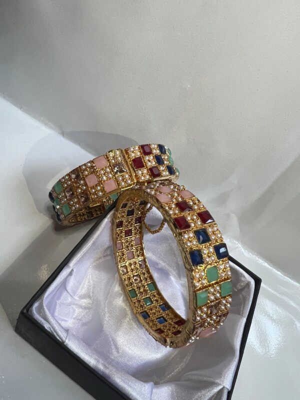 Stylish Multi Color Zircon Stones 2 Pcs Bangles - Image 3