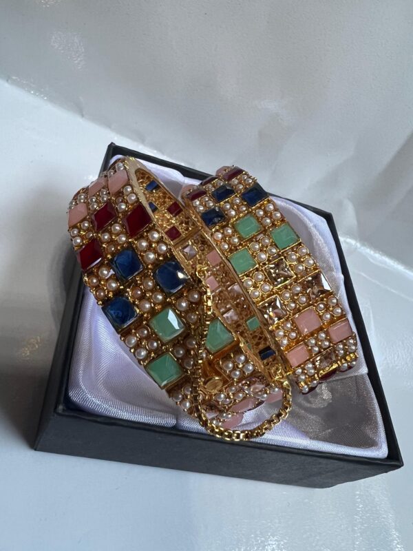 Stylish Multi Color Zircon Stones 2 Pcs Bangles