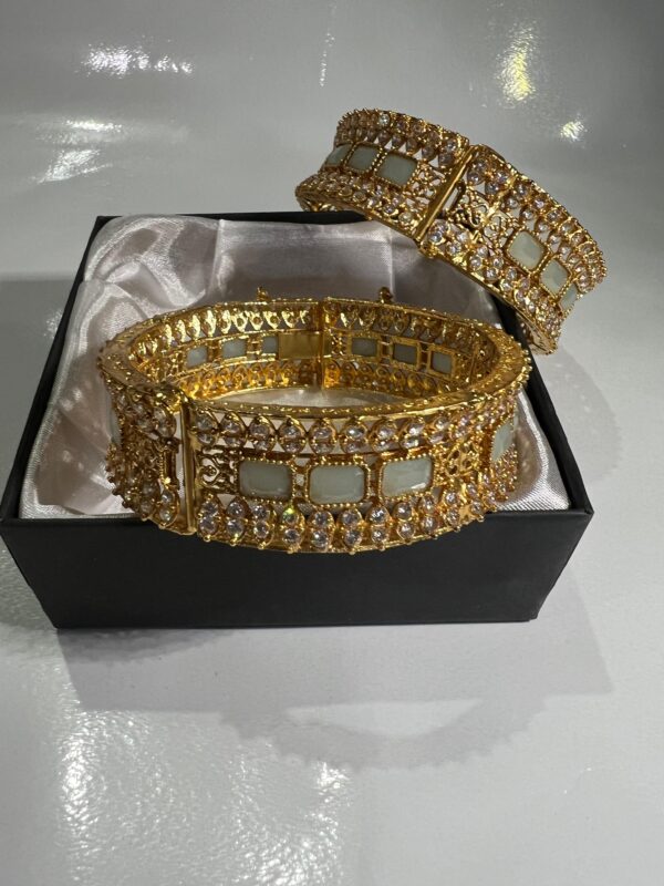White & Champagne Bangles pair with white glass stone - Image 2