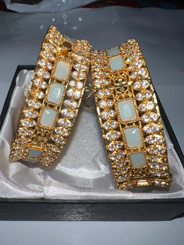 White & Champagne Bangles pair with white glass stone