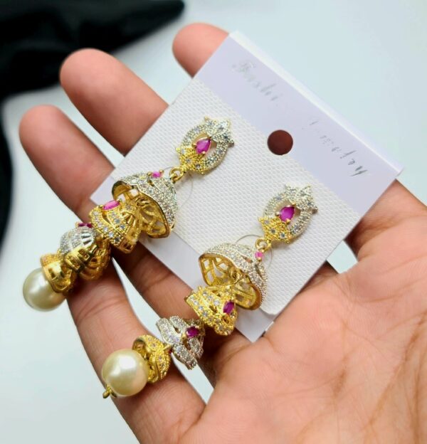 One Carat 4 Layers indian Jhumki in Real Zircon For Women - Image 15