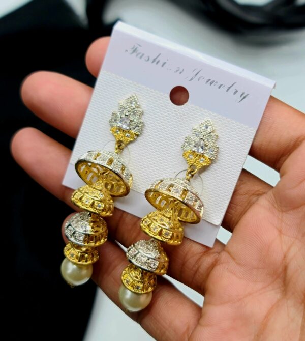 One Carat 4 Layers indian Jhumki in Real Zircon For Women - Image 13