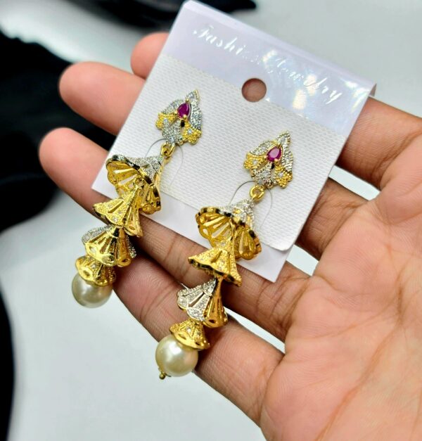 One Carat 4 Layers indian Jhumki in Real Zircon For Women - Image 12