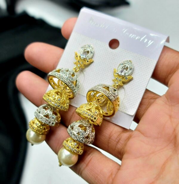 One Carat 4 Layers indian Jhumki in Real Zircon For Women - Image 11