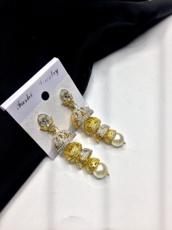 One Carat 4 Layers indian Jhumki in Real Zircon For Women - Image 8