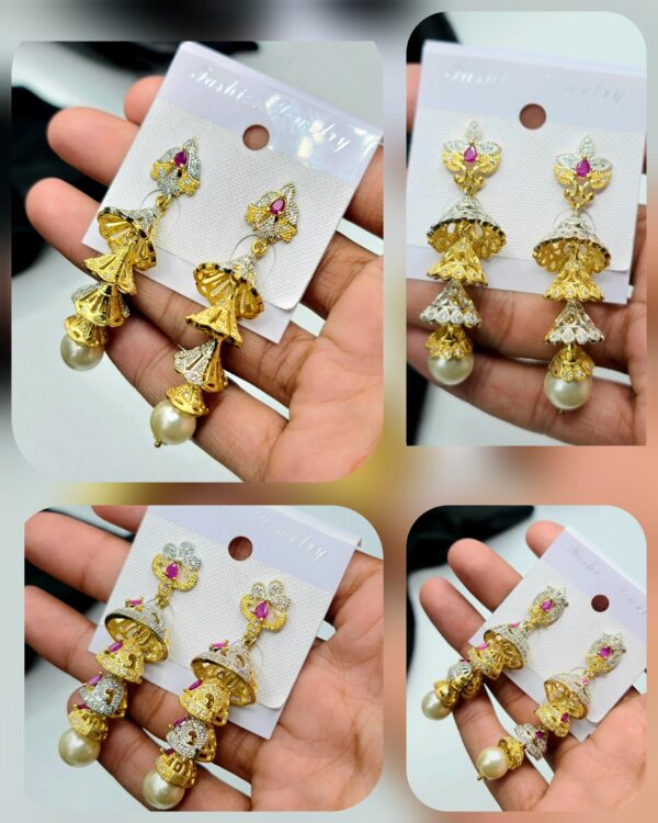 One Carat 4 Layers indian Jhumki in Real Zircon For Women - Image 6