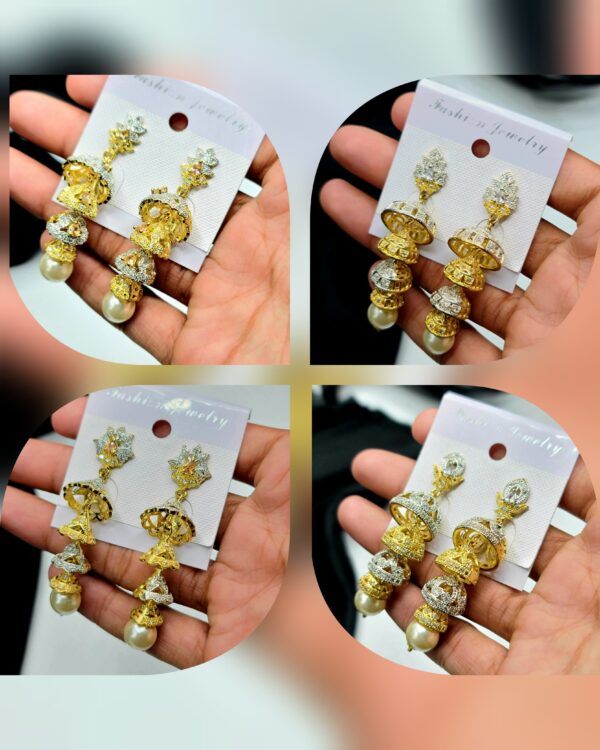 One Carat 4 Layers indian Jhumki in Real Zircon For Women - Image 4