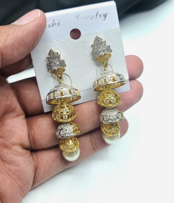 One Carat 4 Layers indian Jhumki in Real Zircon For Women - Image 3