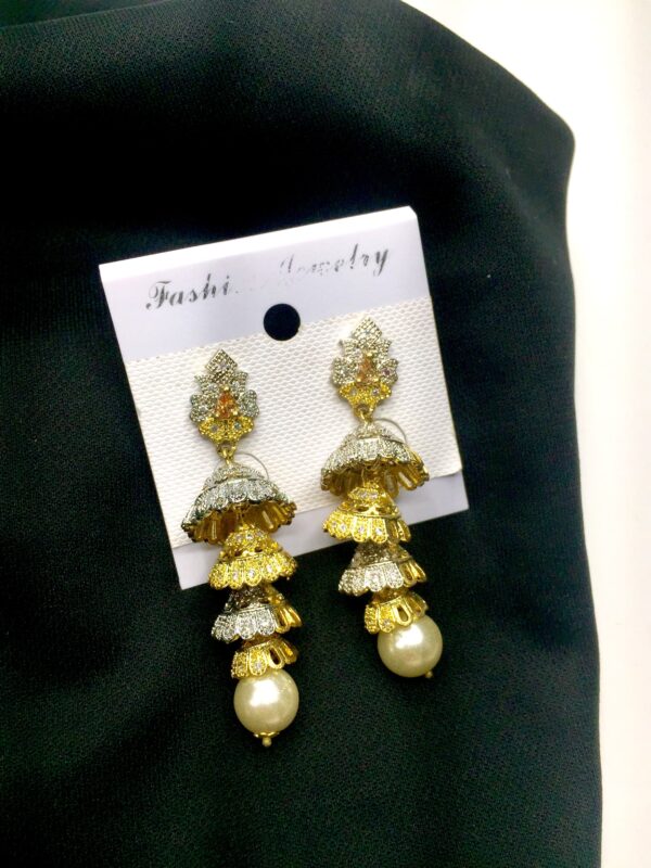One Carat 4 Layers indian Jhumki in Real Zircon For Women - Image 2