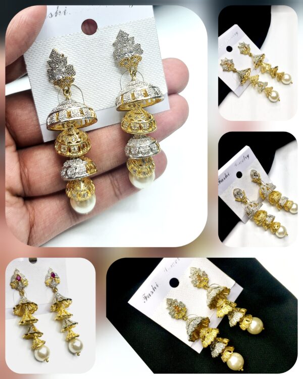 One Carat 4 Layers indian Jhumki in Real Zircon For Women