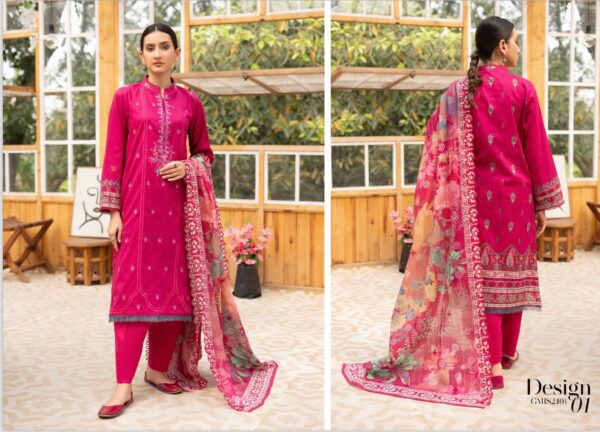 Mishaal By GJ Digital printed Boring Embroidered Shirt & Chikankari Boring Embroidery Cutwork Dupatta 3 Piece Edition, Eid Summer Collection - Image 2