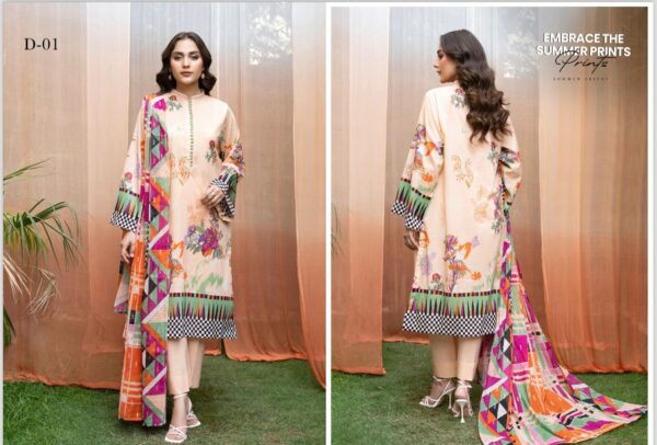 Jazzy By GJ Collections Eid Summer Collection with Digital Printed Gacquard Lawn Golden Broshia Dupatta - Image 2