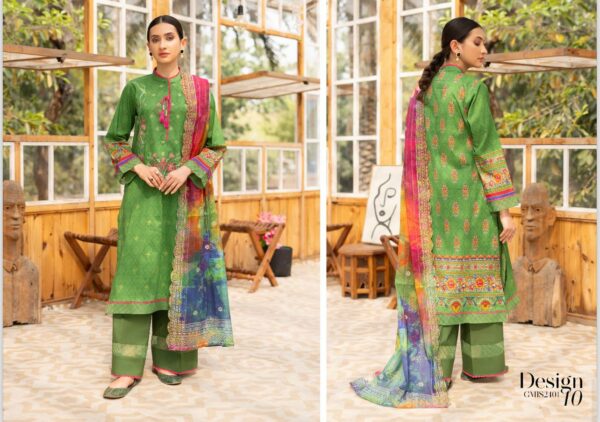 Mishaal By GJ Digital printed Boring Embroidered Shirt & Chikankari Boring Embroidery Cutwork Dupatta 3 Piece Edition, Eid Summer Collection - Image 10