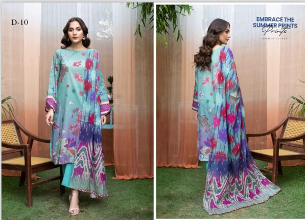 Jazzy By GJ Collections Eid Summer Collection with Digital Printed Gacquard Lawn Golden Broshia Dupatta - Image 11