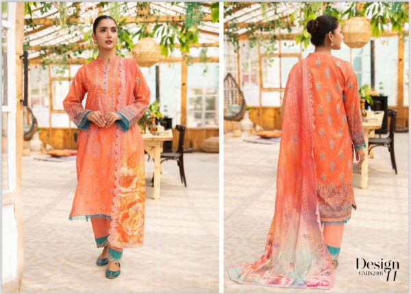 Mishaal By GJ Digital printed Boring Embroidered Shirt & Chikankari Boring Embroidery Cutwork Dupatta 3 Piece Edition, Eid Summer Collection - Image 11